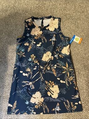 Columbia Navy Floral Tie-Waist Sleeveless Dress NWT